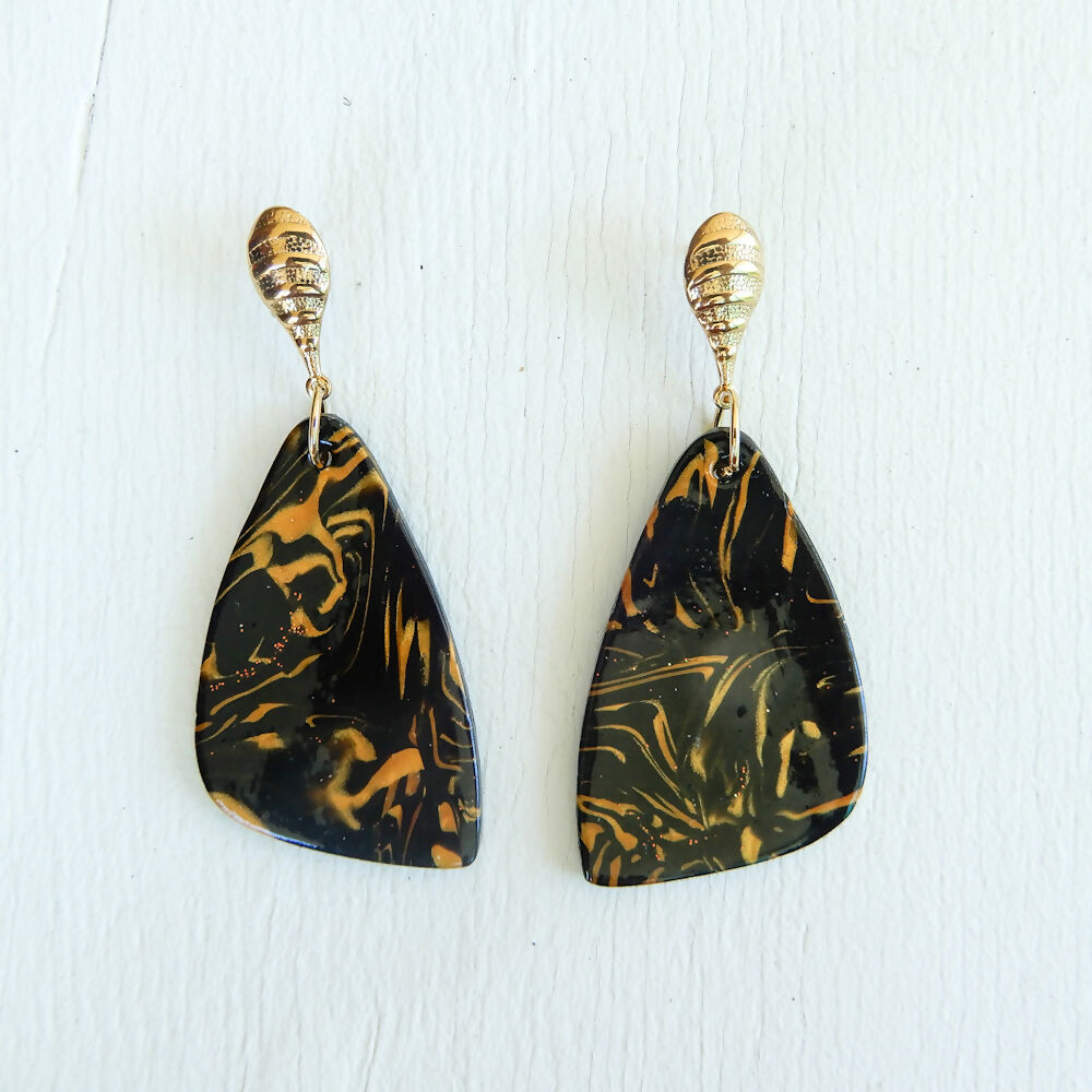 Black & Gold Polymer Clay Earrings "Ancient Memories"