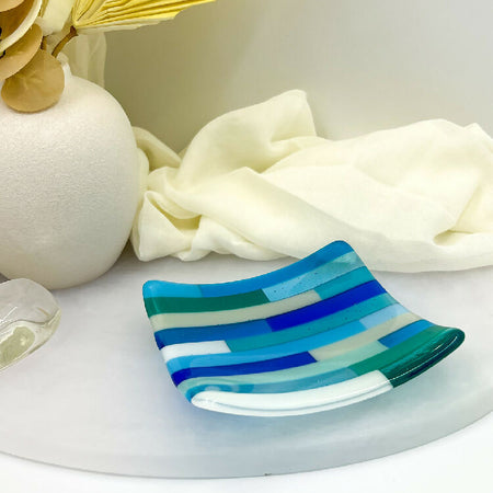 Ocean Trinket Plate, Hand Cut Glass Plate