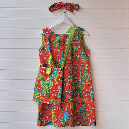 Girls Dress, Headband, Bag | Vintage Fabric | Size 8