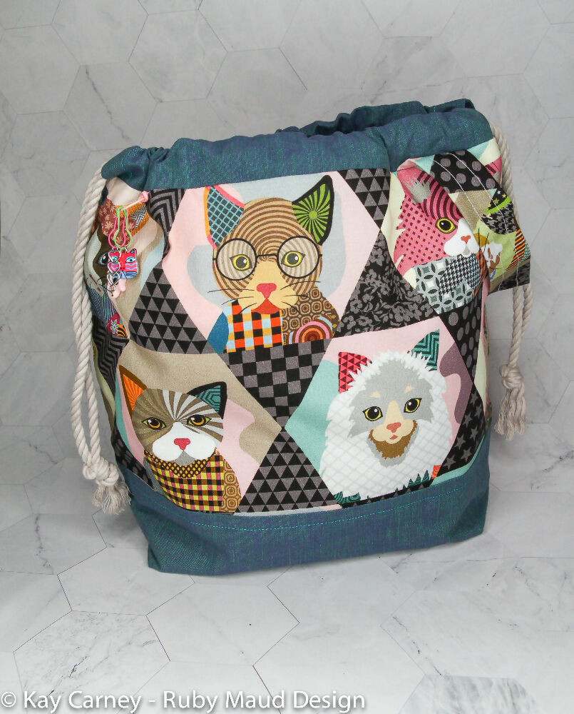 Large Knitting Project Bag -Cool Cats