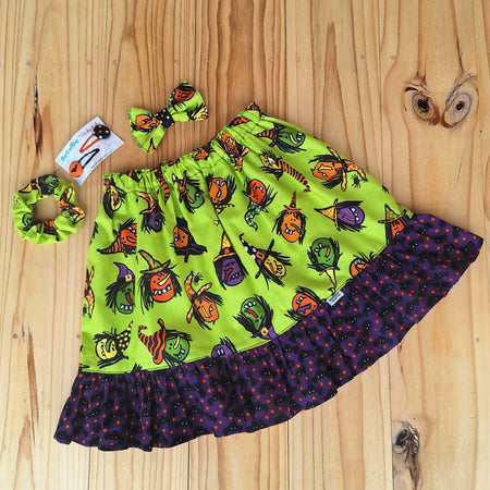 Halloween Skirt with Scrunchie, Hairclips|Size 6