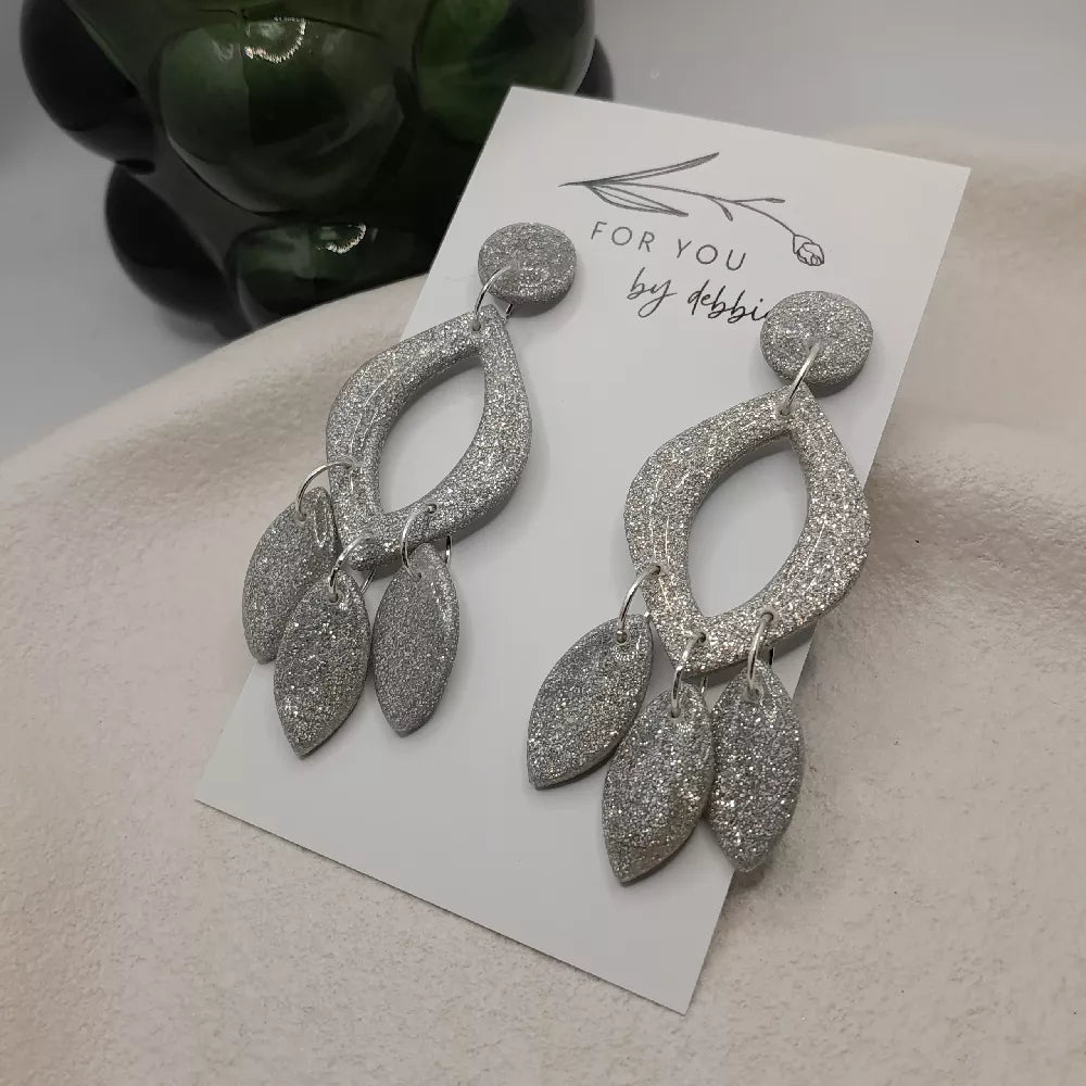 silver glitter party earrings - hypoallergenic