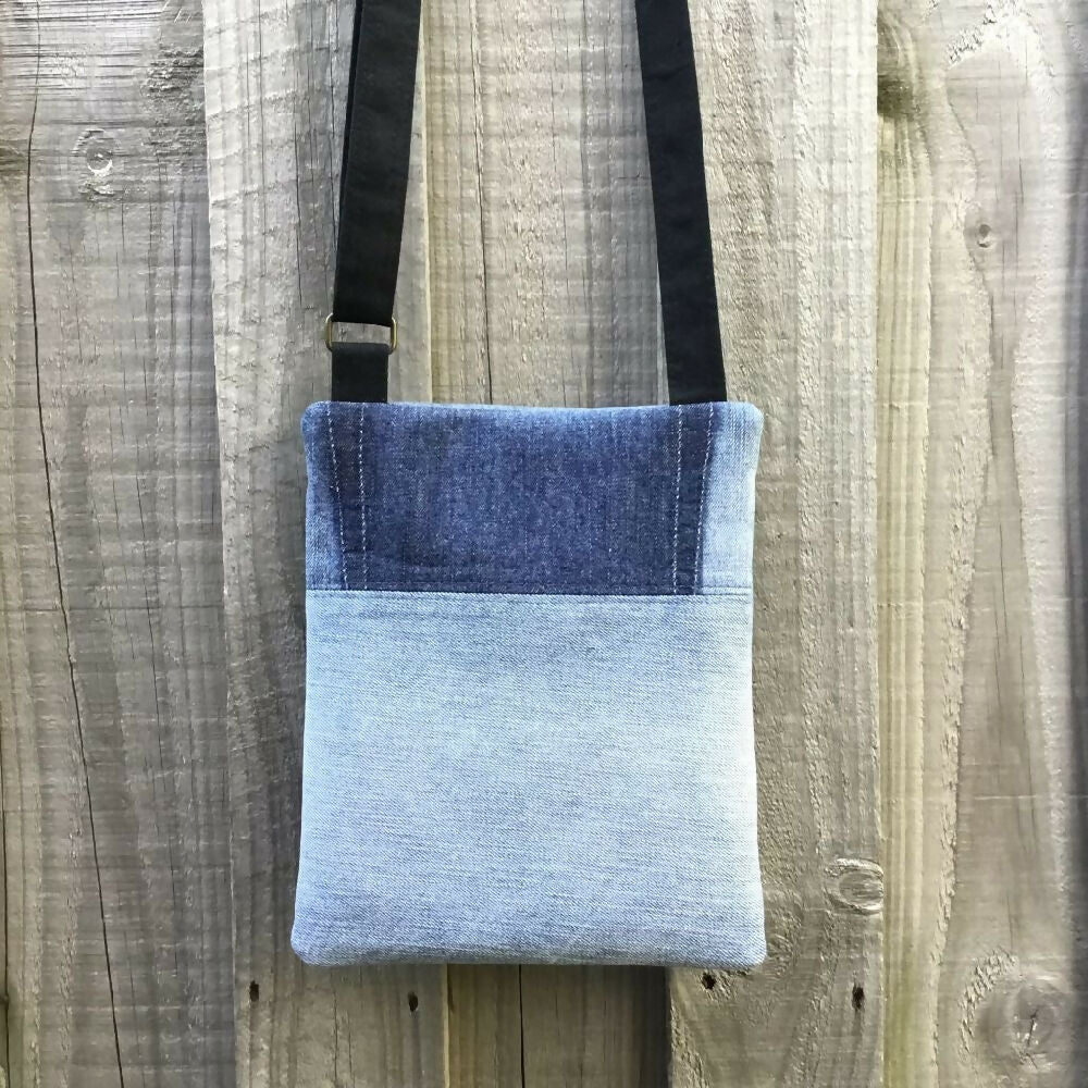 Upcycled Denim Crossbody Bag - Red Flower