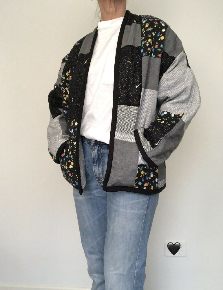 Patchwork quilted jacket/ Quilted jacket/ upcycled quilt jacket/ size small