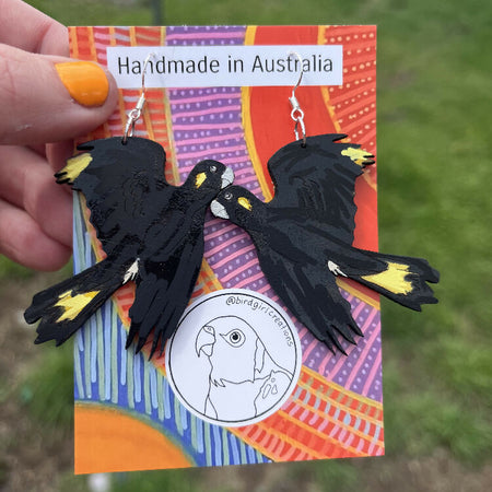 Flying Black Cockatoo Earrings
