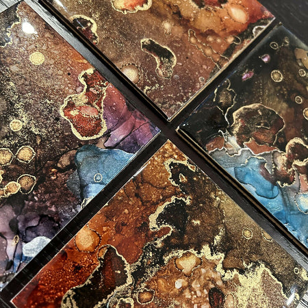 Resin/Alcohol Ink Drink Coasters (Set of 2) Gold/Brown/Teal