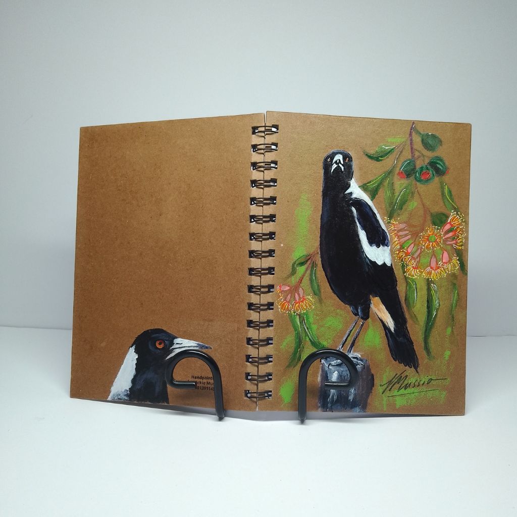 Magpie Handpainted Notebook - One of a kind unique gift