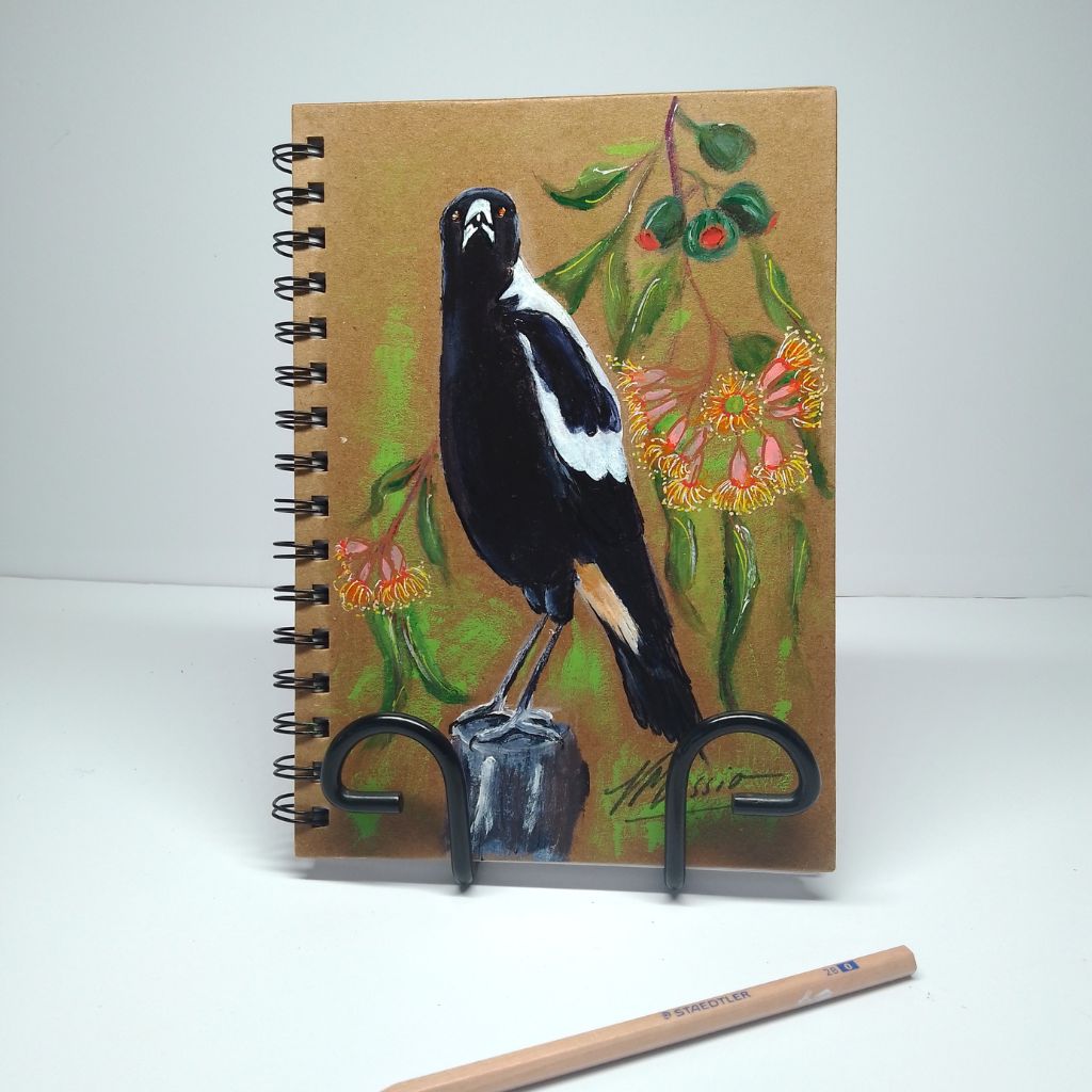 Magpie Handpainted Notebook - One of a kind unique gift