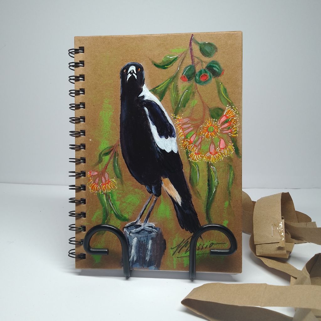 Magpie Handpainted Notebook - One of a kind unique gift