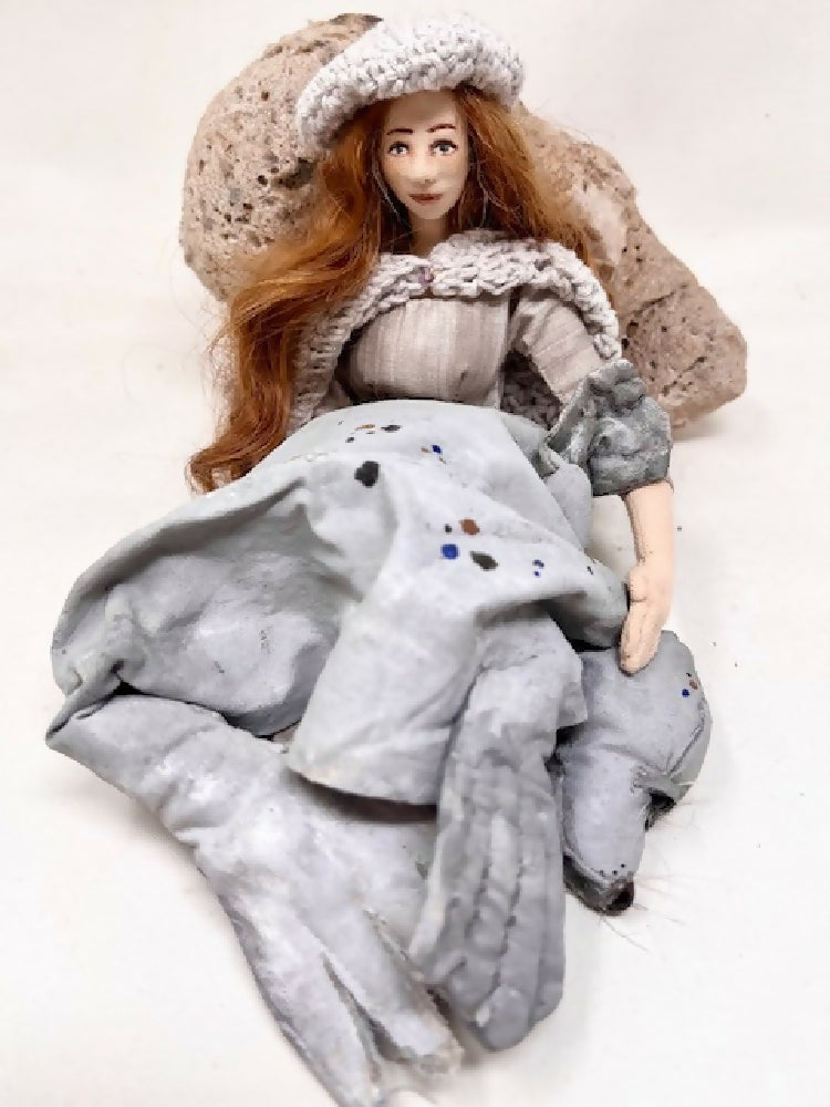 Selkie art doll, cloth seal, mixed media art sculpture