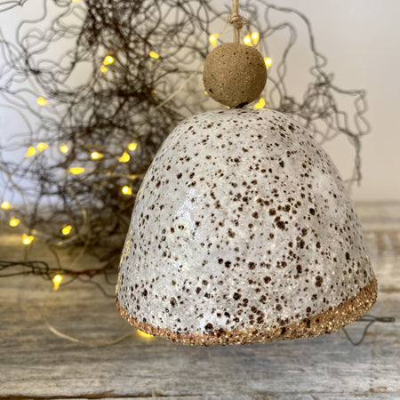 Rustic Ceramic Christmas Bell - White Glaze with speckles