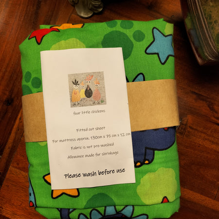 FITTED COT SHEETS - GREEN DINOSAURS