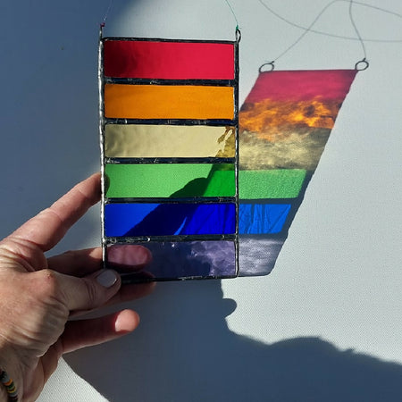 Stained glass rainbow panel suncatcher window hanger