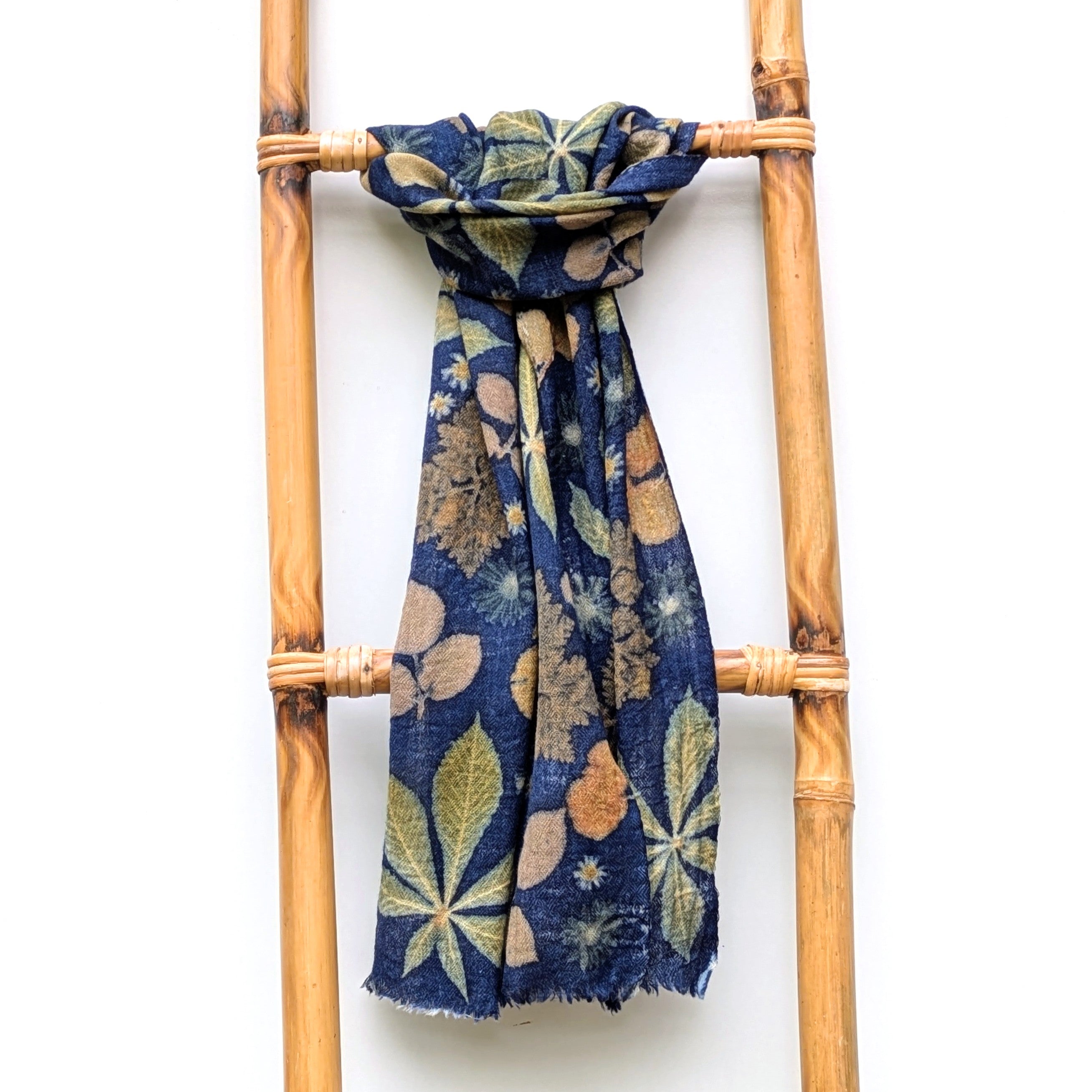 Pure wool botanical contact print scarf