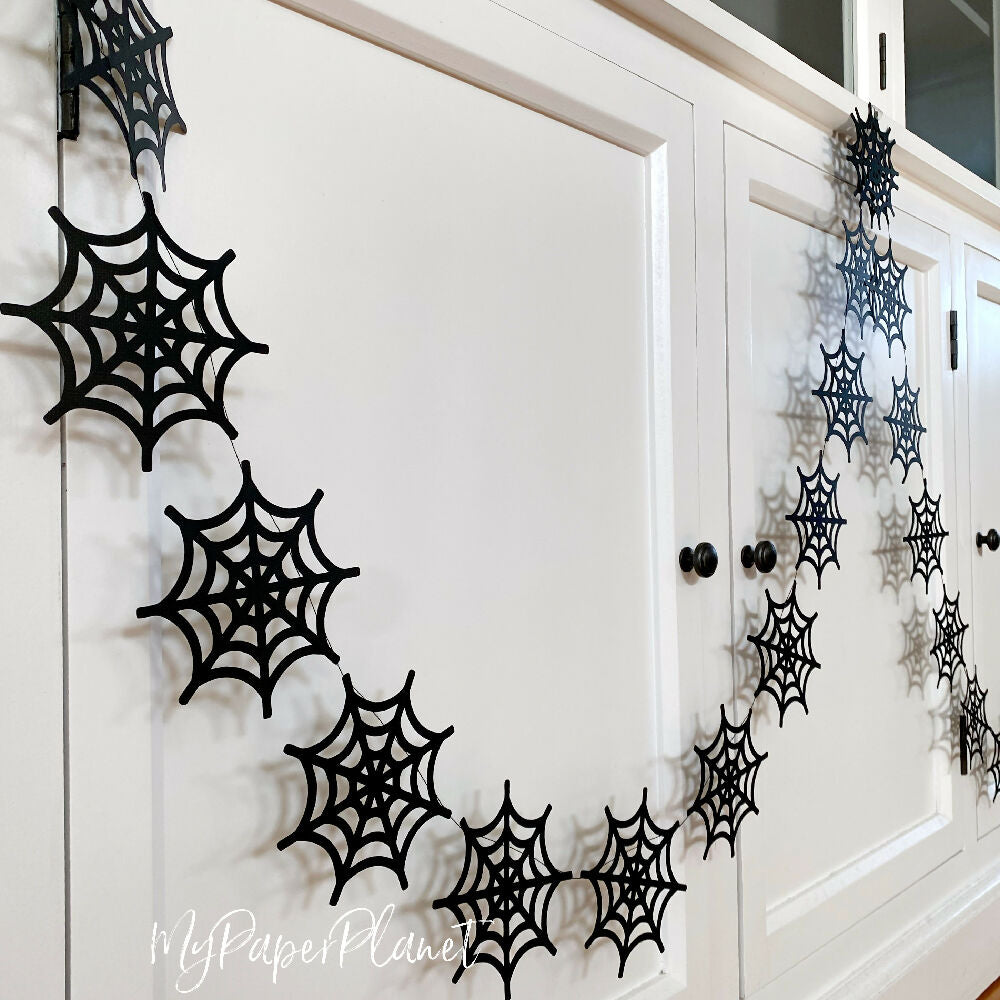 Web Garland. Halloween or birthday party banner, spider web decoration.