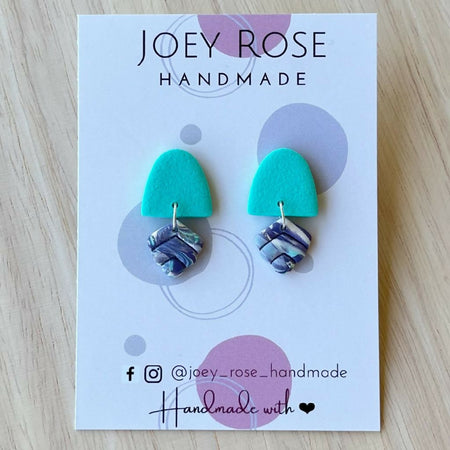 Polymer Clay Earrings ~ Small Aqua and Purple drop