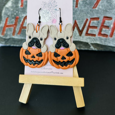 Frenchie Pumpkin Halloween Dangles