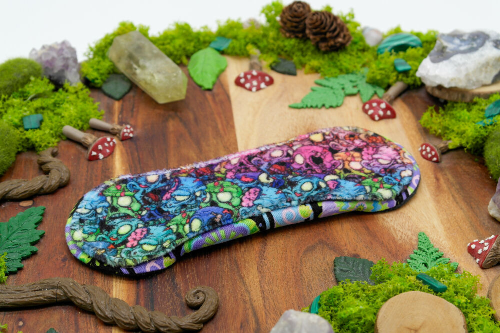 dig the flow reusables reusable cloth pad australian handmade rainbow zombie soft minky banded violet neon green unique one-of-a-kind versodile moonrise menstrual health