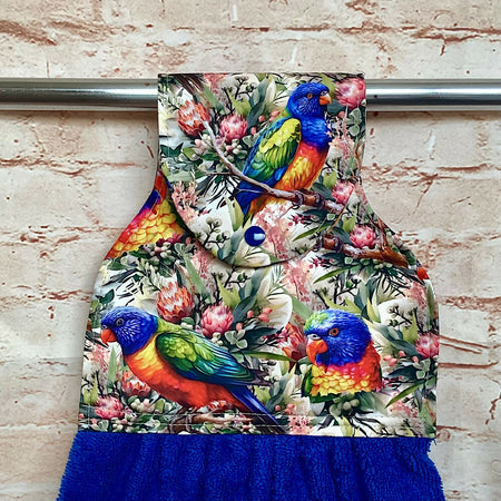 Australian Birds hanging hand towel with fabric and loop top. - 4 Designs