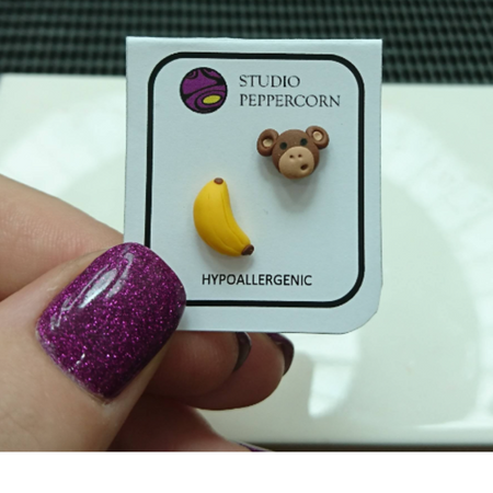 Monkey and banana stud earrings