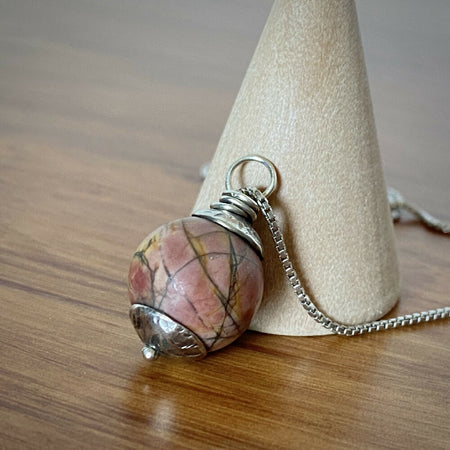 Jasper Sphere and Recycled Sterling Silver Pendant - Rose Gold