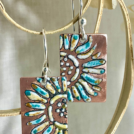 Embossed enamel. Handmade earrings.