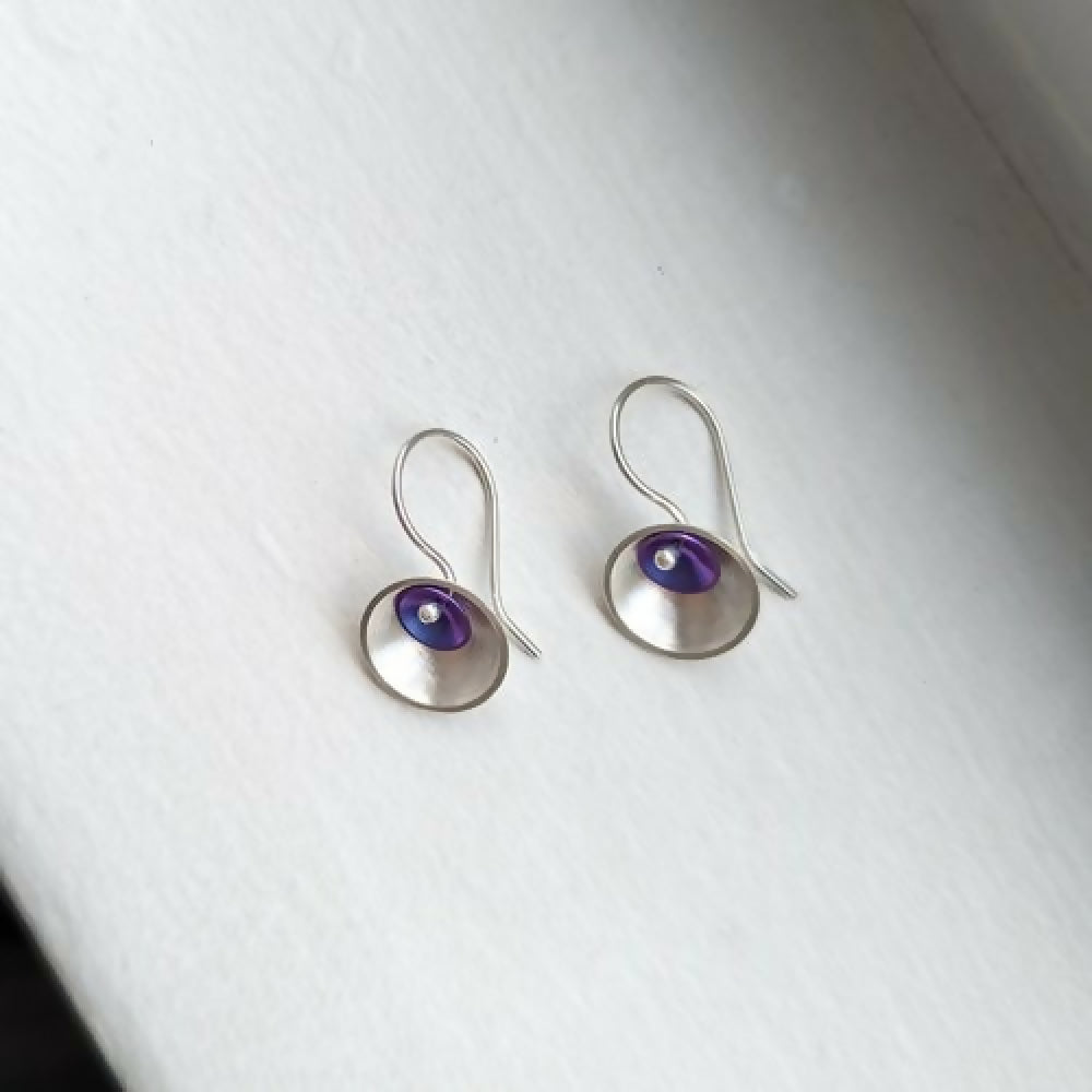 purple niobium × silver small earrings