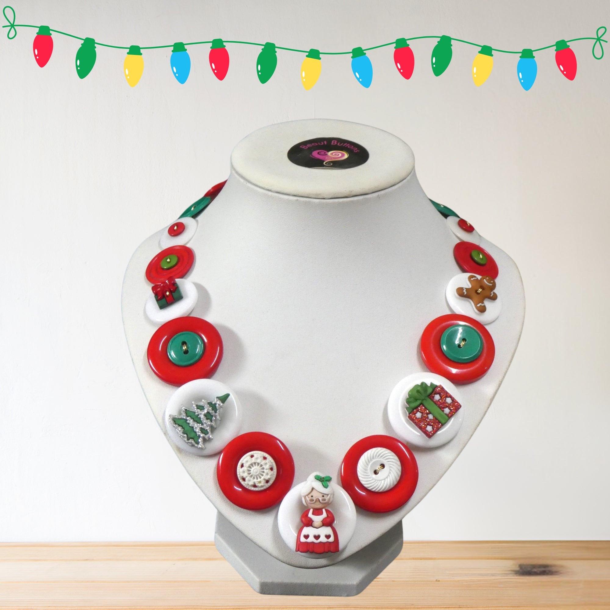 Mrs Christmas button necklace