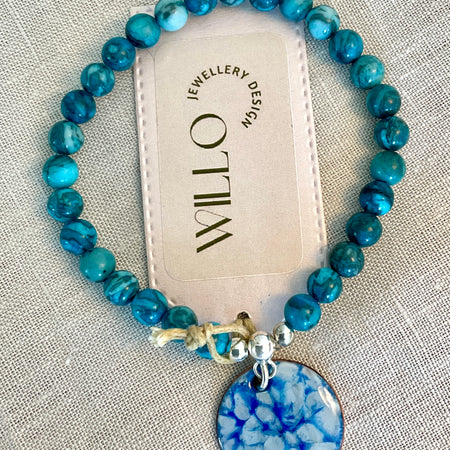 Blue web Jasper bracelet with enamel charm