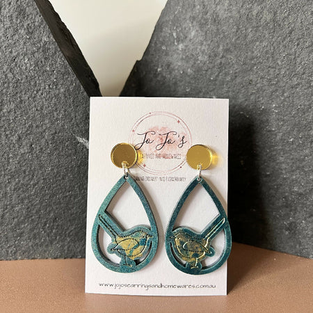Earring Teadrop Wren Teal, Gold