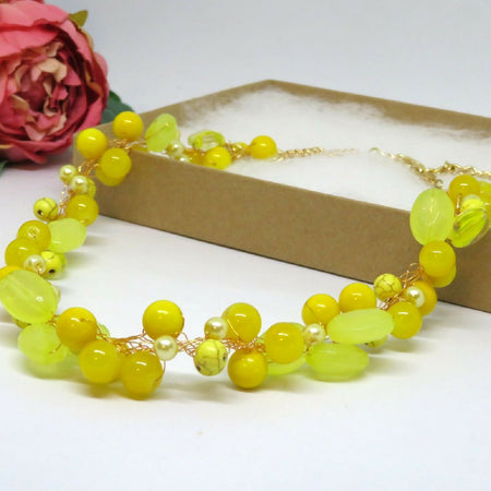 Lemon Yellow Crochet Wire Beaded Necklace
