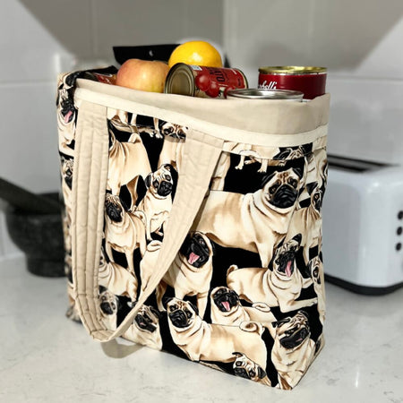 Grocery Tote ... Lined with storage pouch... Pugs