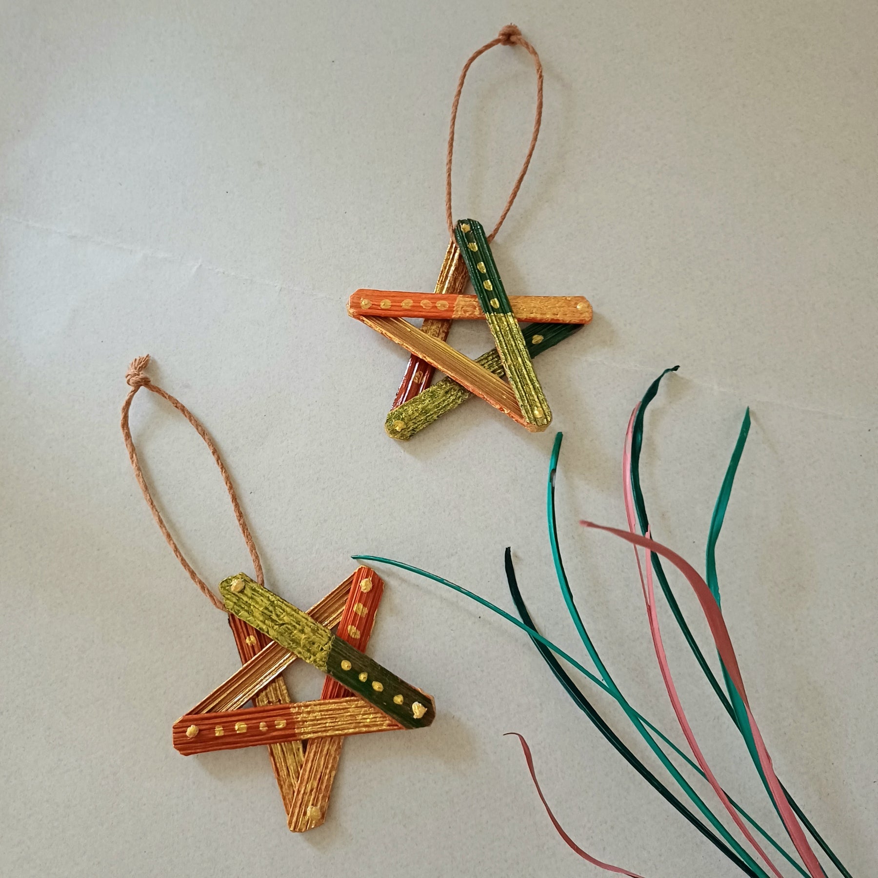 Set of Two Handmade Palm Leaf Star Ornament