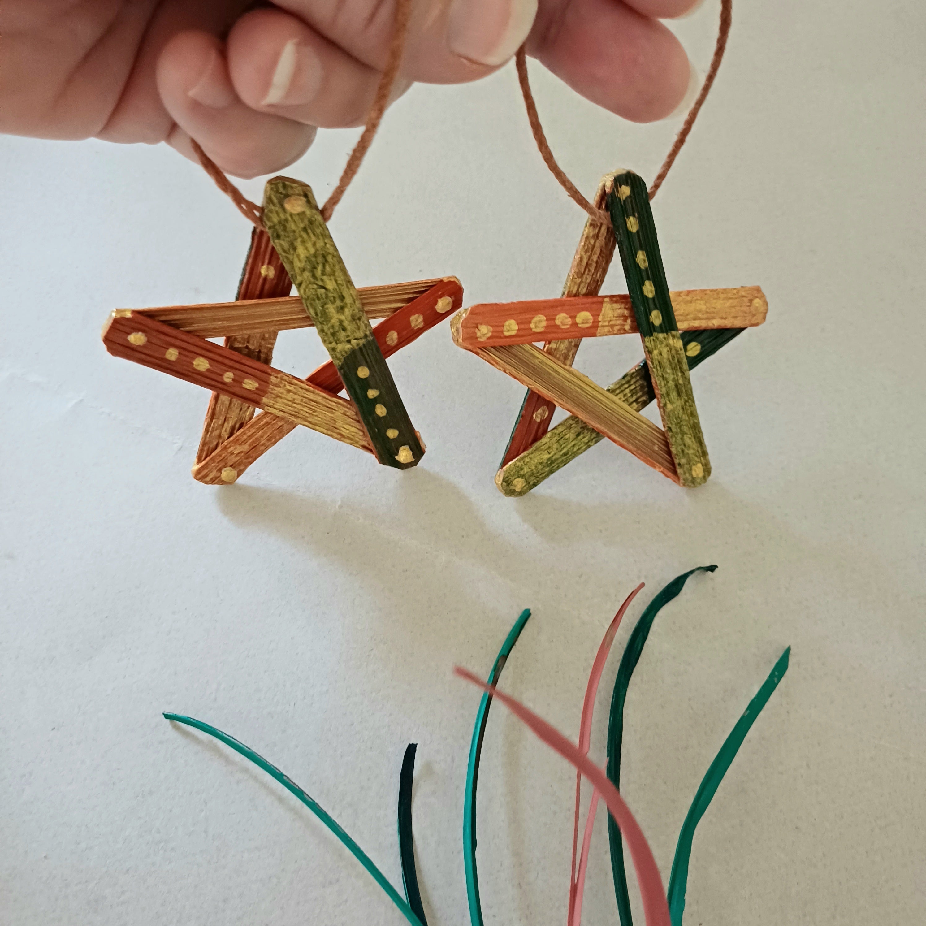 Set of Two Handmade Palm Leaf Star Ornament