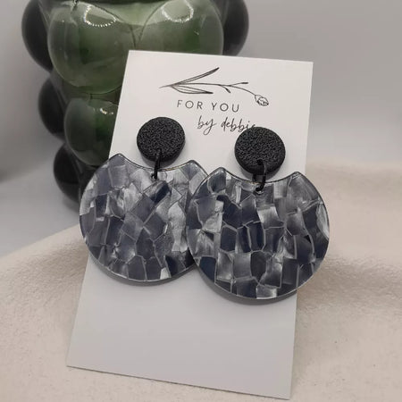 black and grey slate disk earrings - hypoallergenic