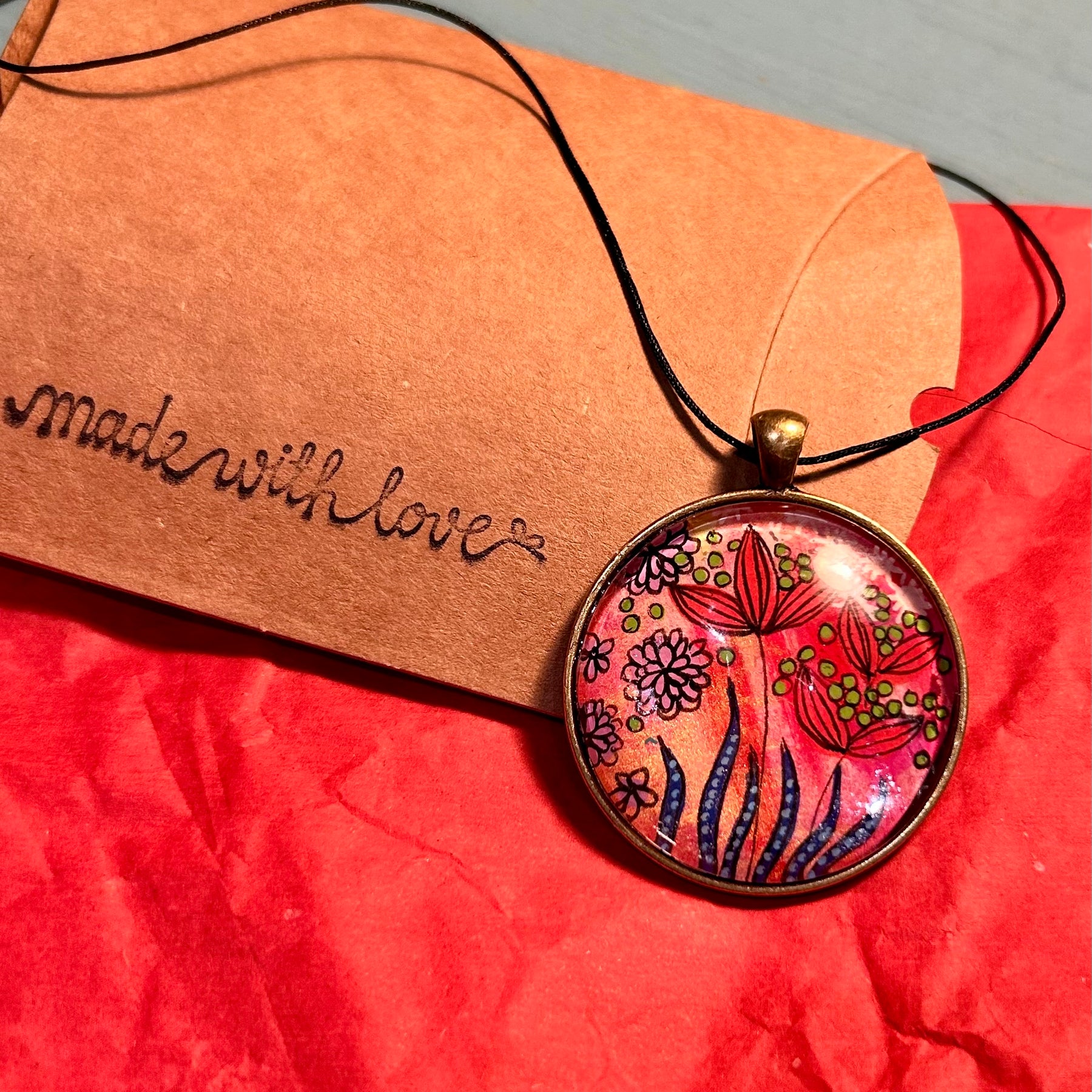 Hand-painted necklace : Ruby Sunshine