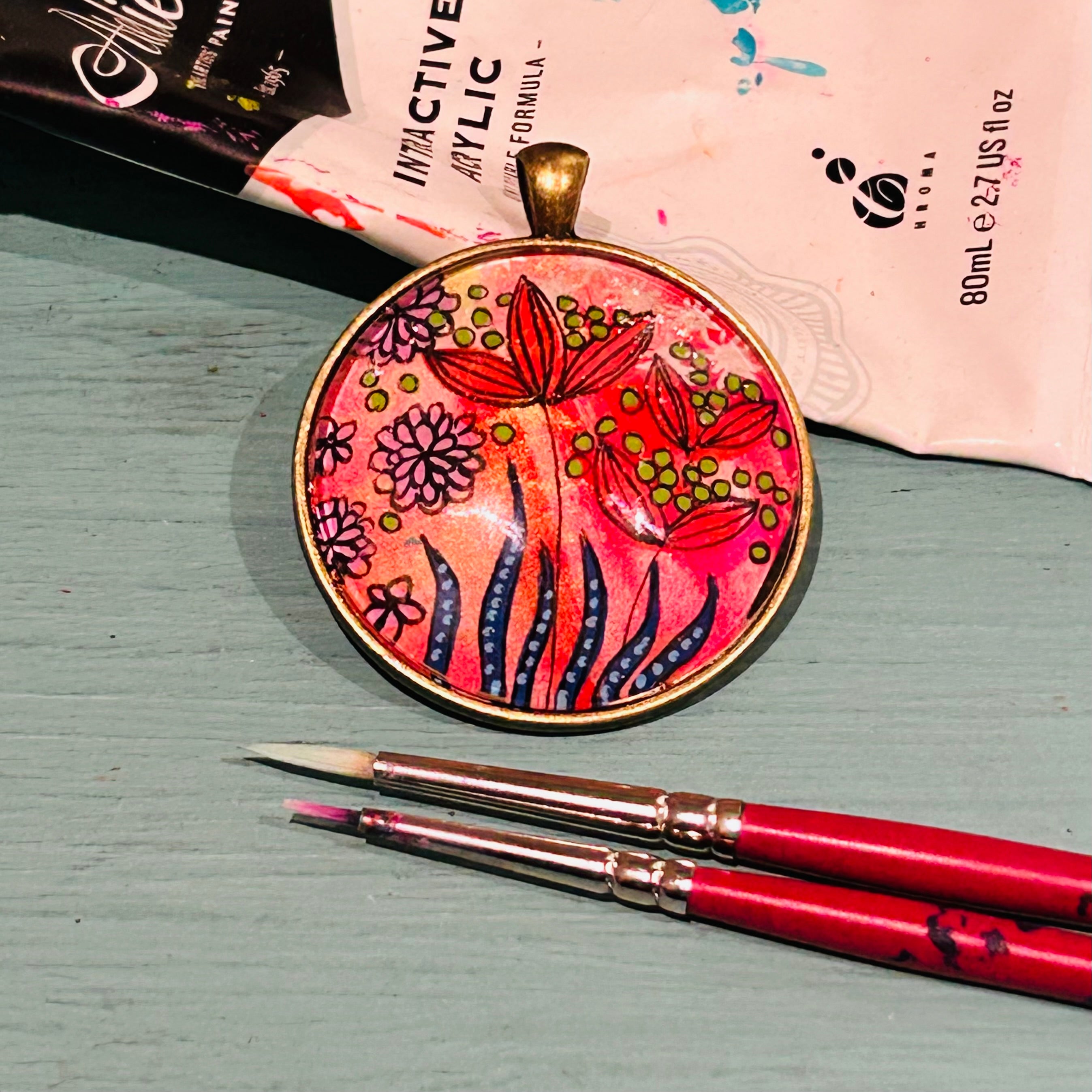 Hand-painted necklace : Ruby Sunshine