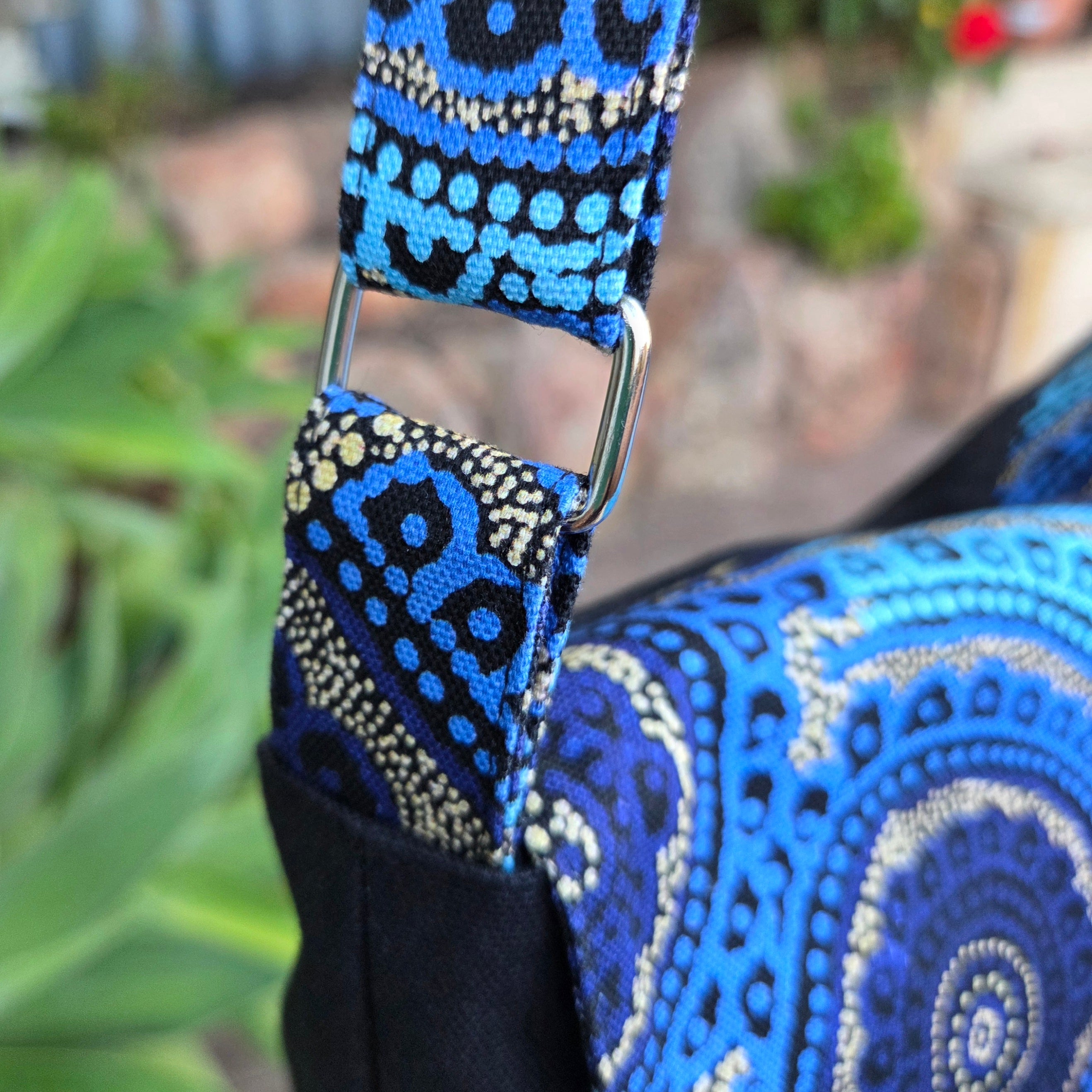 Spacious Cross Body Bag with two pockets in Blue Dot Print fabric