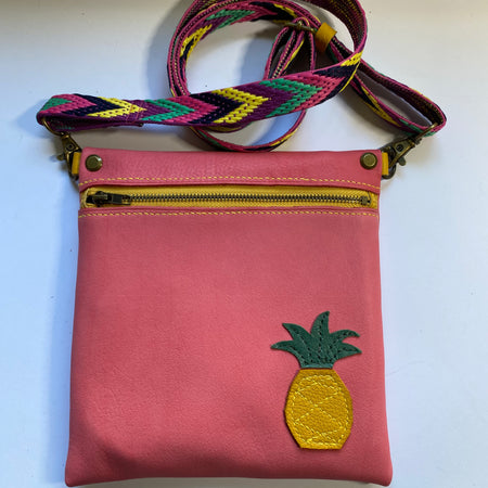 Leather crossbody bag with pineapple motif