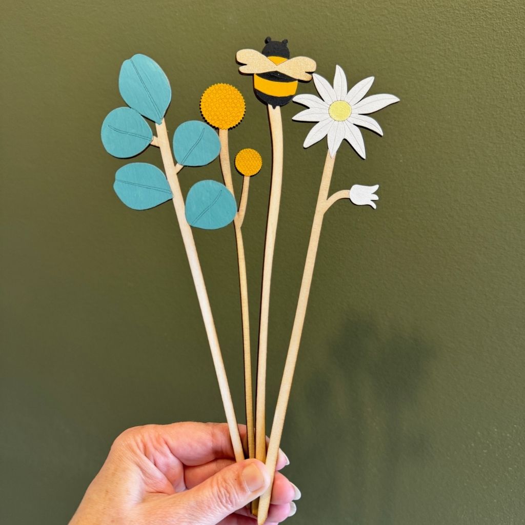Handpainted Everlasting Wooden Stems - Set of 4