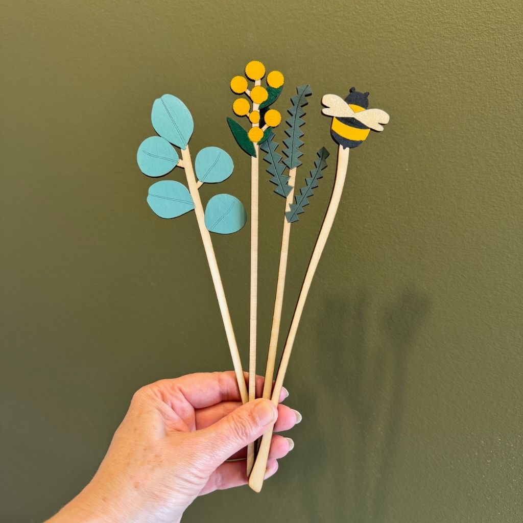 Handpainted Everlasting Wooden Stems - Set of 4