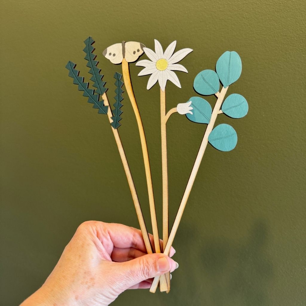 Handpainted Everlasting Wooden Stems - Set of 4