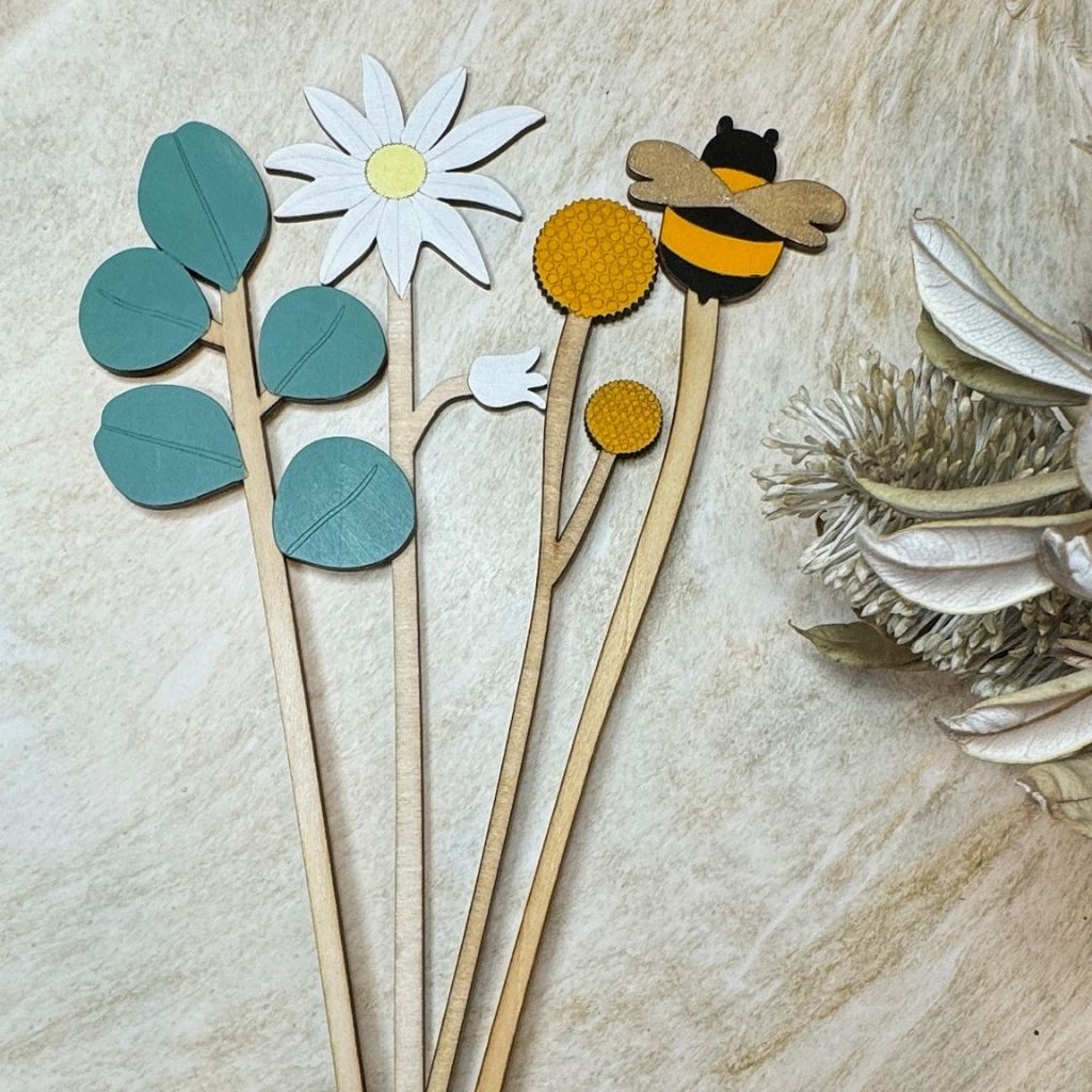 Handpainted Everlasting Wooden Stems - Set of 4