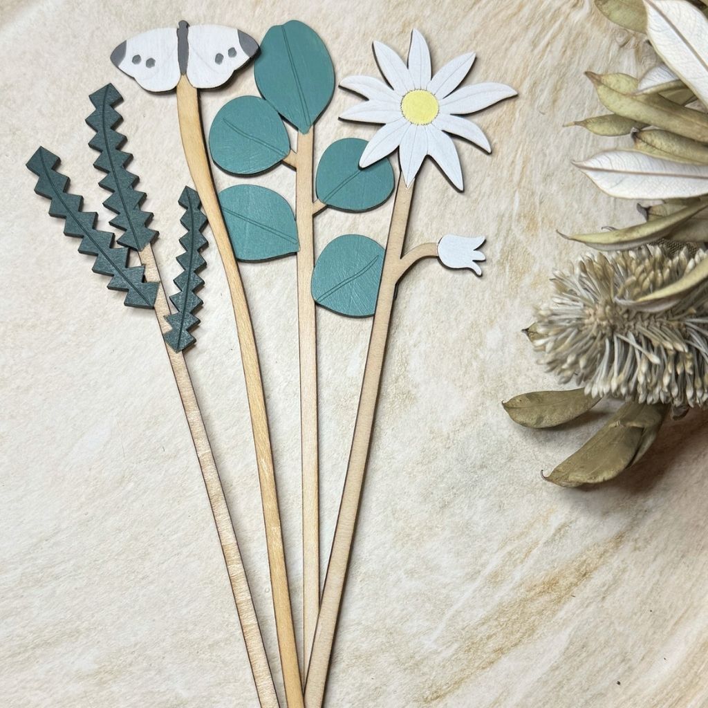 Handpainted Everlasting Wooden Stems - Set of 4