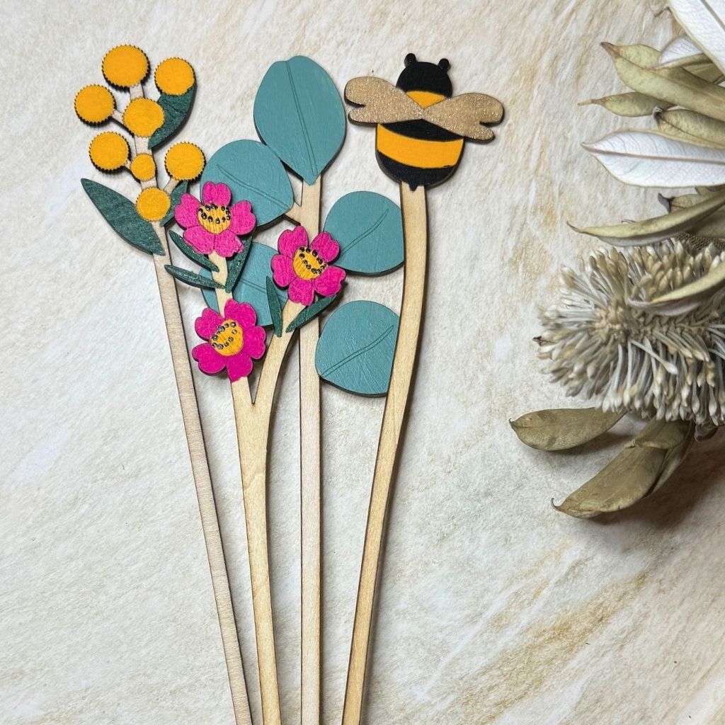 Handpainted Everlasting Wooden Stems - Set of 4
