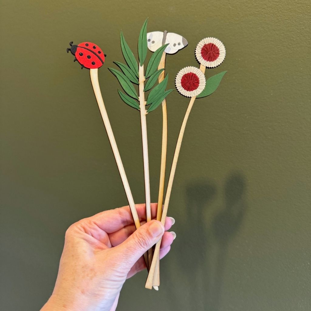 Handpainted Everlasting Wooden Stems - Set of 4
