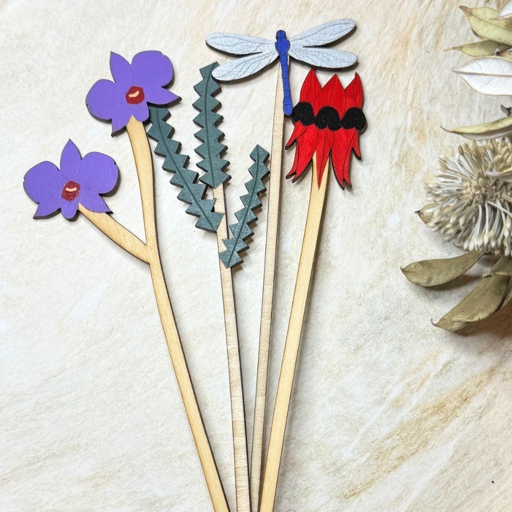 Handpainted Everlasting Wooden Stems - Set of 4