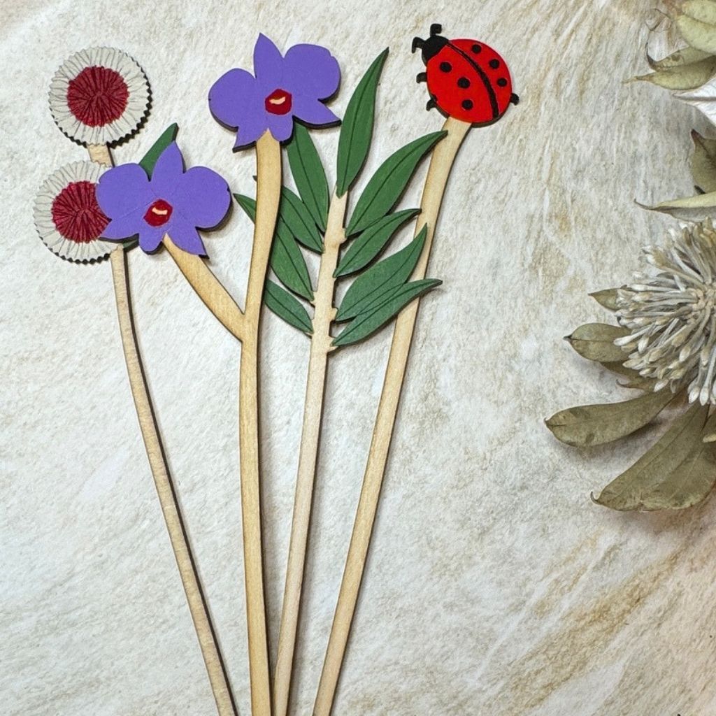 Handpainted Everlasting Wooden Stems - Set of 4