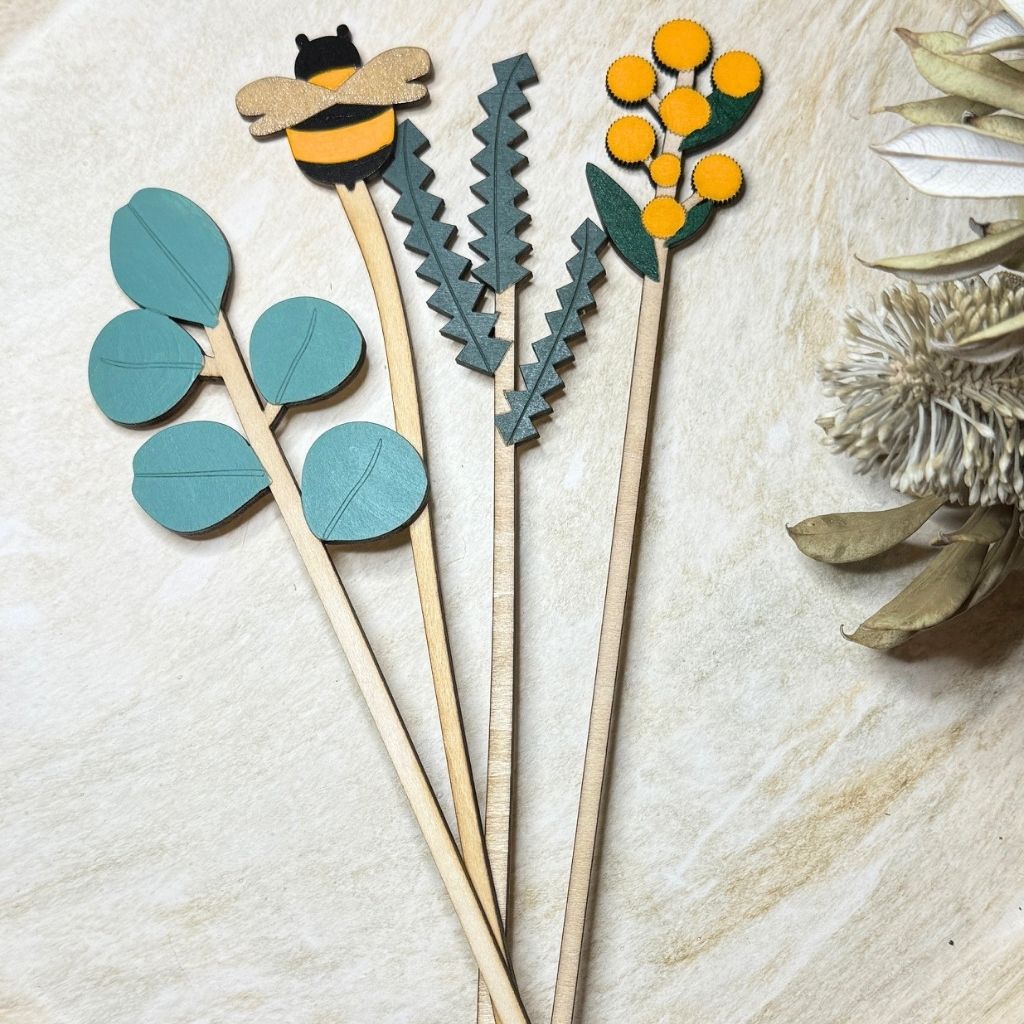 Handpainted Everlasting Wooden Stems - Set of 4