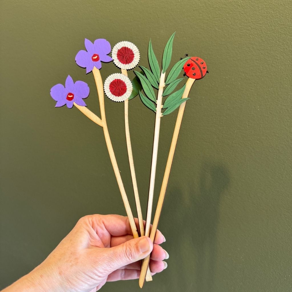Handpainted Everlasting Wooden Stems - Set of 4